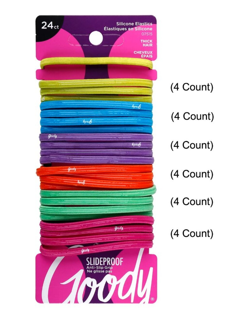 GOODY Elastics Hair Ties - Slideproof Silicone Anti-Slip Grip - (Thick Hair)